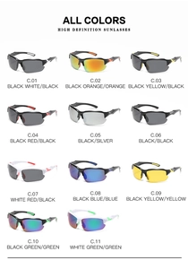 Detailed catalog of outdoor sports sunglasses in eleven colors with polarized lenses