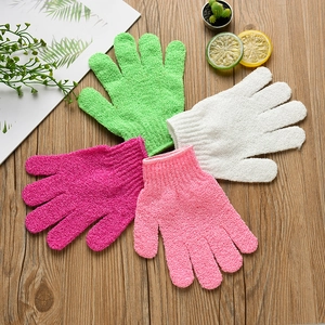 Thickened five-finger exfoliating bath gloves in green, white, pink and rose colors