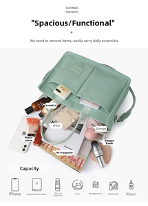 Macro detail of the interior compartments in this large capacity canvas tote bag