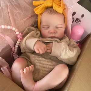 19-inch lifelike sleeping reborn baby doll in brown romper with accessories gift set