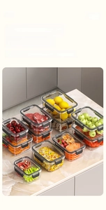Macro shot of airtight food containers with clear body and black lid latches for storage