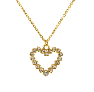 Detail shot of the golden heart-shaped pendant with sparkling white cubic zirconia stones