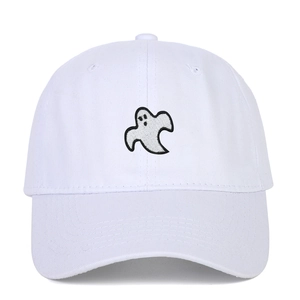White Ghost embroidered cotton baseball cap with curved brim for casual outdoor style
