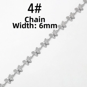 Detailed close-up of 6mm wide stainless steel butterfly link chain accessory in silver