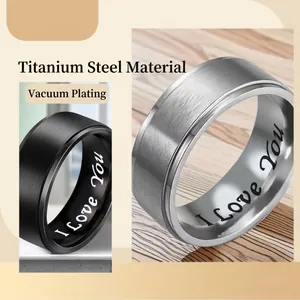 Polished titanium steel rings for men in black and silver with I Love You engraving