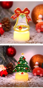 Christmas LED lanterns with Santa and tree motifs on festive pine and snow background
