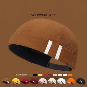 Docker Hat Cotton Brimless Cap Vertical Stripes Printed Adjustable Retro Streetwear Miki Hat For Men Women Unisex
