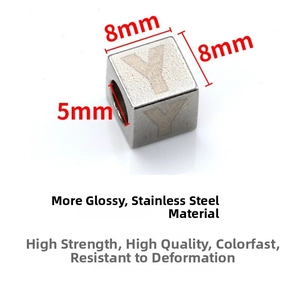 Macro shot of 8mm square stainless steel letter Y bead with 5mm hole for DIY jewelry making