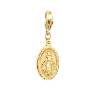 Gold oval Virgin Mary tree of life pendant with Spanish prayer and lobster clasp