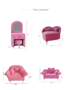 Size specifications for pink velvet miniature jewelry boxes in various furniture shapes