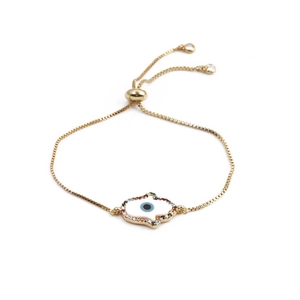 Bracciale etnico dorato regolabile con pendente Mano di Fatima e zirconi colorati