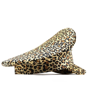 Stylish leopard print captain hat with wide brim for women party costumes and stage performance