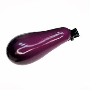 Funny purple eggplant hair clip with glossy finish and durable black metal duckbill clip