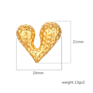 18K gold plated stainless steel liquid heart earrings with hammered metal texture