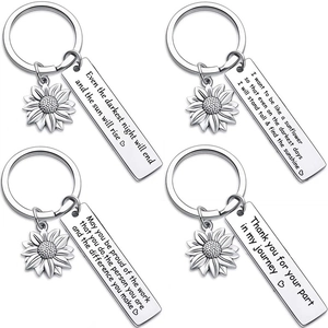 Sunflower Keychain Stainless Steel Laser Engraved Inspirational Quote Silver Tone Pendant Gift For Friend Family