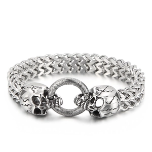 Punk hip hop men's stainless steel skull bracelet with gothic heavy metal chain links