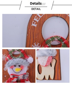 Detail view of wooden Christmas door hanger with 3D snowman and Feliz text print