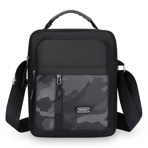 Men's multifunctional black and camo sports crossbody bag with adjustable shoulder strap