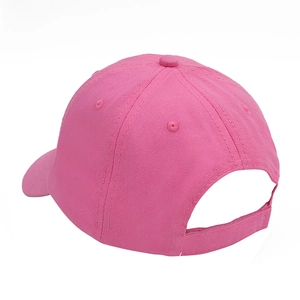Rear view of pink cotton twill kids baseball cap showing adjustable velcro strap