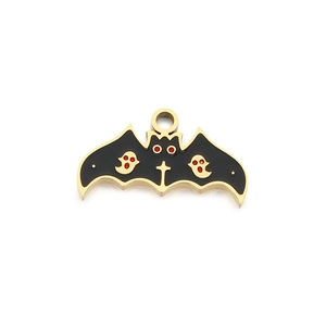 Halloween black bat pendant with red eyes and ghost patterns for jewelry making