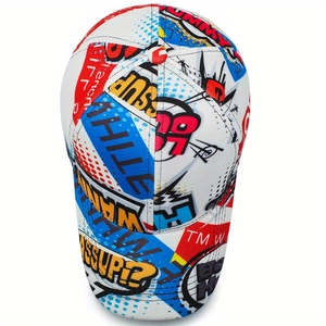 Hip hop baseball cap with colorful cartoon graffiti embroidery on white fabric