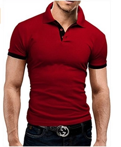 Polo Homme Décontracté en Polyester Manches Courtes Bordure Contrastée Coupe Ajustée Top Sportif Couleur Unie Basique Mode Polo pour Hommes