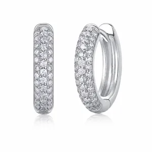 Moissanite Pave Hoop Earrings 925 Sterling Silver Sparkly Geometric Luxury Jewelry For Women