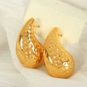18K gold plated titanium steel teardrop earrings with textured metallic finish