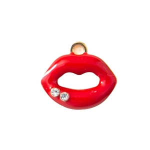Detailed red lip charm pendant with gold plating and sparkling rhinestones for jewelry DIY