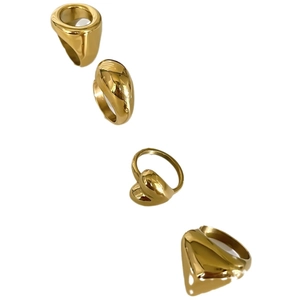 Minimalist gold-plated stainless steel ring set with heart and geometric patterns