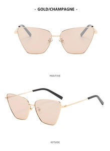 Gold butterfly frame Y2K sunglasses with champagne lenses shown in dual perspective views