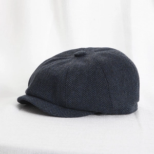 Casquette Gavroche Rétro en Laine à Chevrons pour Hommes Femmes Enfants Chapeau de Peintre Octogonal Style Britannique Béret Vintage Chaud