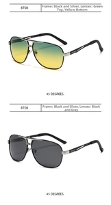 Dettaglio occhiali da sole aviator polarizzati modello 8708 con lenti sfumate e grigie