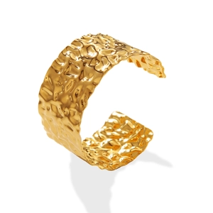 18K gold-plated stainless steel cuff bracelet with a wide hammered metal texture