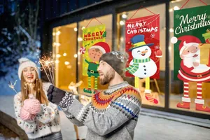 Three-piece Christmas hanging banners featuring Santa, elf, and snowman festive designs