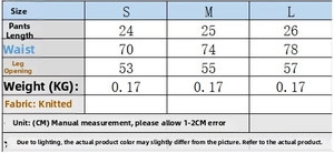 Size chart table for knitted top and shorts set showing measurements in centimeters