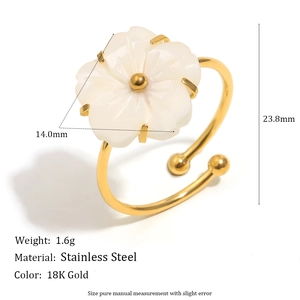 Minimalist 18K gold plated stainless steel open ring with white petal flower design