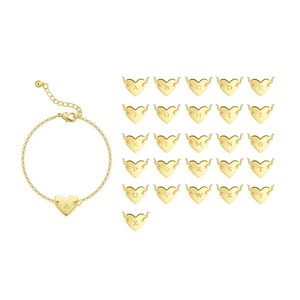 Bracelet coeur doré avec pendentif initiale personnalisée et chaîne à maillons réglable
