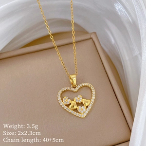 Detailed specs of hollow heart pendant necklace with dimensions and weight in gift box