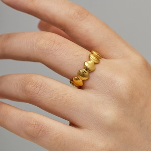 Shell Texture Linked Ring 18K Gold Plated Stainless Steel Open Adjustable Scallop Ocean Style Fashion Jewelry For Women