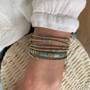 Bracelet Perles Tila Bohème Fait Main Alliage Tissé Ajustable Turquoise Or Superposable Bijoux Mode Femmes Hommes