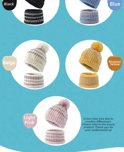 Set berretto e scaldacollo in maglia per donna e bambino in nero, blu, beige, zenzero e rosa