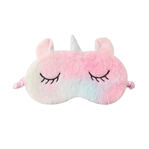 Cute pink unicorn plush sleep mask for kids with closed eye embroidery and 3D horn detail