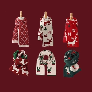 Sciarpa In Maglia Di Natale Acrilica Calda Inverno Renna Fiocco Di Neve Fantasie Festive Per Donne Uomini Bambini