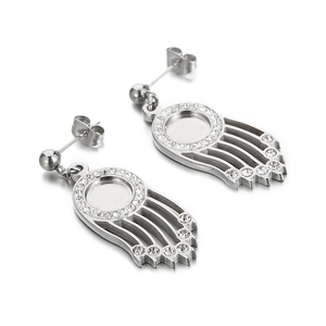 Boucles d'oreilles en éventail en acier inoxydable argenté avec strass pour le DIY