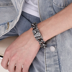 Retro tiger head stainless steel bracelet for men with vintage link chain design