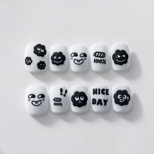 Stickers nail art relief noir et blanc minimalistes avec motifs nuages mignons