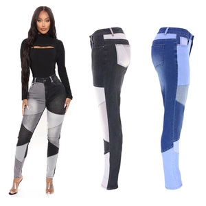 Jeans In Denim Patchwork A Vita Alta Da Donna Skinny Slim Fit Color Block Pantaloni In Cotone Elasticizzato Casual