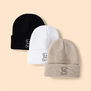 Bonnet En Tricot Avec Broderie Ours Dessin Animé Chapeau D'Hiver Chaud En Acrylique Streetwear Casual Unisexe Tendance