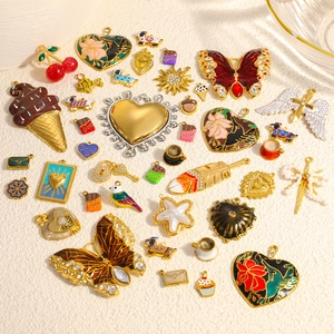 Stainless Steel Charms Pendants DIY Jewelry Making 18K Gold Plated Enamel Waterproof Hypoallergenic Retro Heart Butterfly Animal
